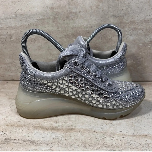 Steve Madden Metallic Silver Studded Sneakers - Picture 5 of 9